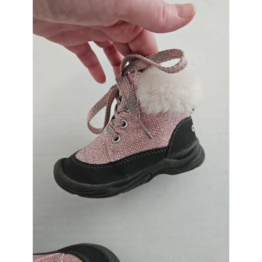 Oshkosh B’Gosh Toddler Girls Sparkly Pink Glitter Lace Up Winter Booties Sz 6 M